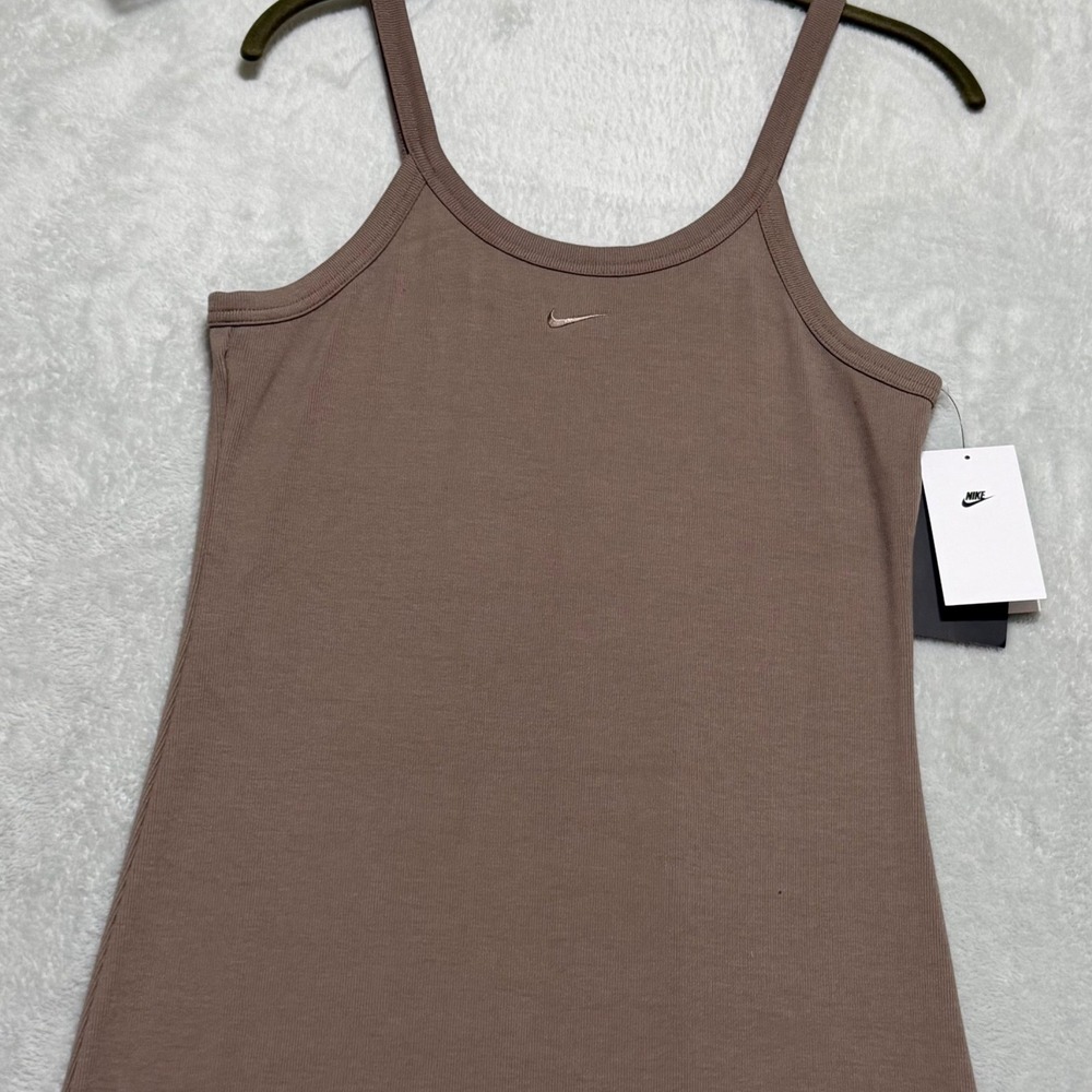 Nike Chill Knit Mini Rib Tank Maxi Dress Women Large Brown Tight Fit HJ0710-233 - Picture 3 of 11
